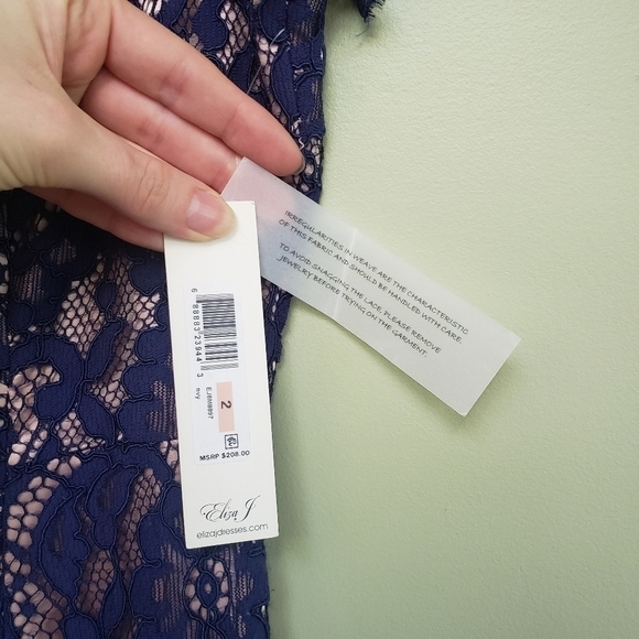 Eliza J Lace Midi Sheath Dress Navy Size 2 - Picture 6 of 12